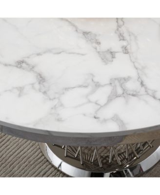 47" Round Marble Dining Table, High Gloss Faux Marble Top, Stainless Steel Base