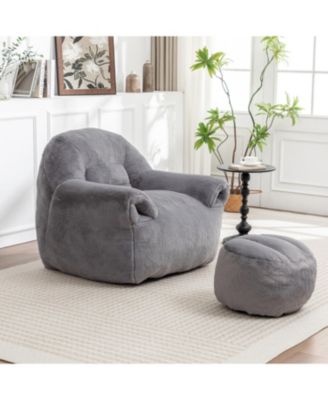 Comfy Faux Fur Bean Bag Chair w/ Footstool