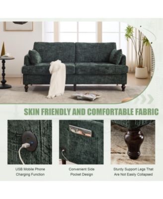  Modern Chenille 2-Seater Sofa w/ LED, USB & Storage