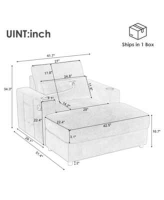 Modern Armchair Chaise Lounge Sofa with Ottoman, USB Ports & Cup Holders