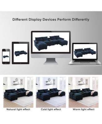 Modern U-Shaped Sectional Sofa with Console, USB, Chenille Cloud Couch