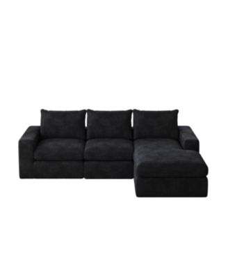 99" Corduroy Sectional Sofa with Chaise & 3 Pillows