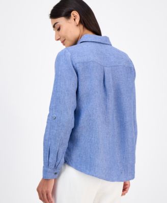 Petite 100% Linen Button-Front Shirt, Created for Macy's