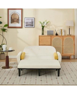 Ivory Corduroy Loveseat Sofa Bed with Storage & USB