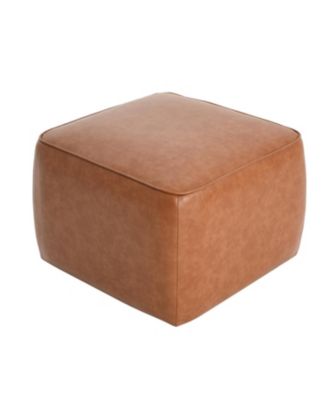 Streamdale Upholstered Square PU Leather Ottoman, Tan