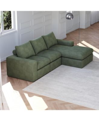 99" Corduroy Sectional Sofa with Chaise & 3 Pillows