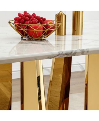 70" Faux Marble Dining Table, Mirrored Base (Gold/White)