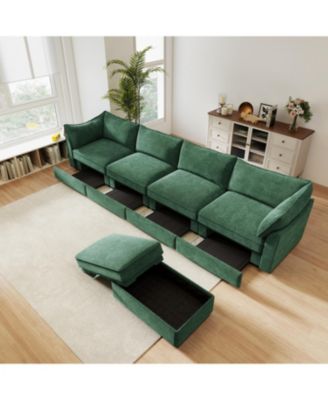 L-Shaped 4-Seat Sectional Sofa with Ottoman