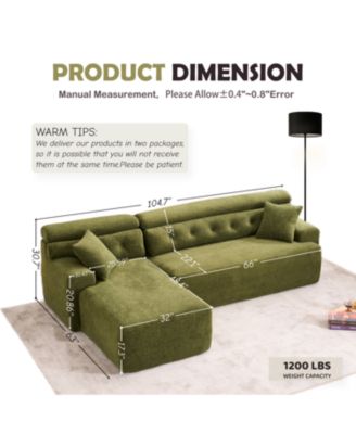  Convertible Chenille Sectional Sofa, Chesterfield Design, 104.7"