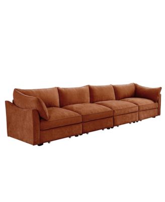 Orange Chenille Sofa Couch with Storage Drawers