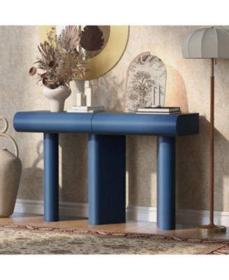 Modern Blue Entryway Table with Drawers & Geometric Legs