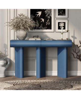 Modern Blue Entryway Table with Drawers & Geometric Legs