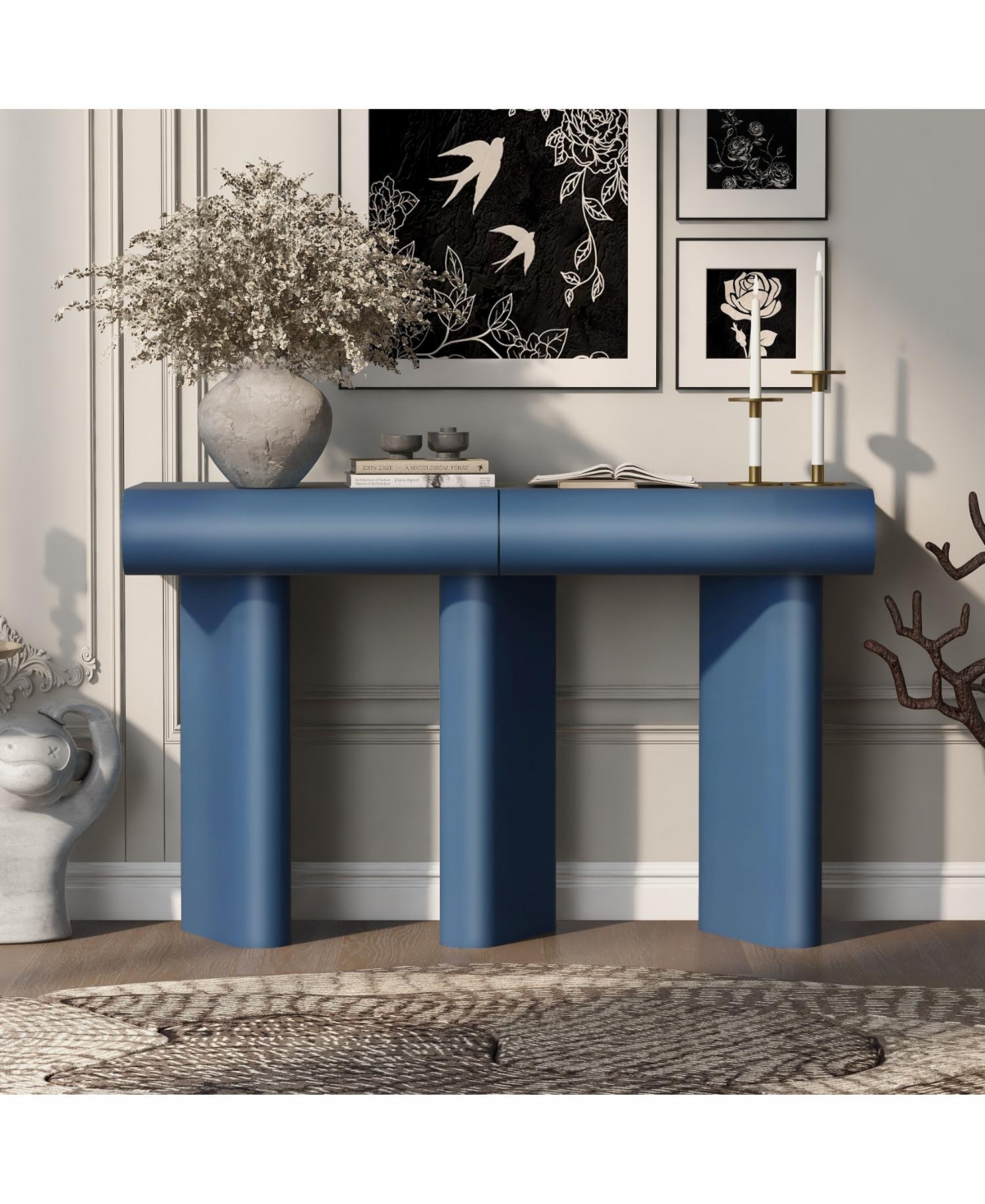 Streamdale Furniture Modern Blue Entryway Table with Drawers & Geometric Legs