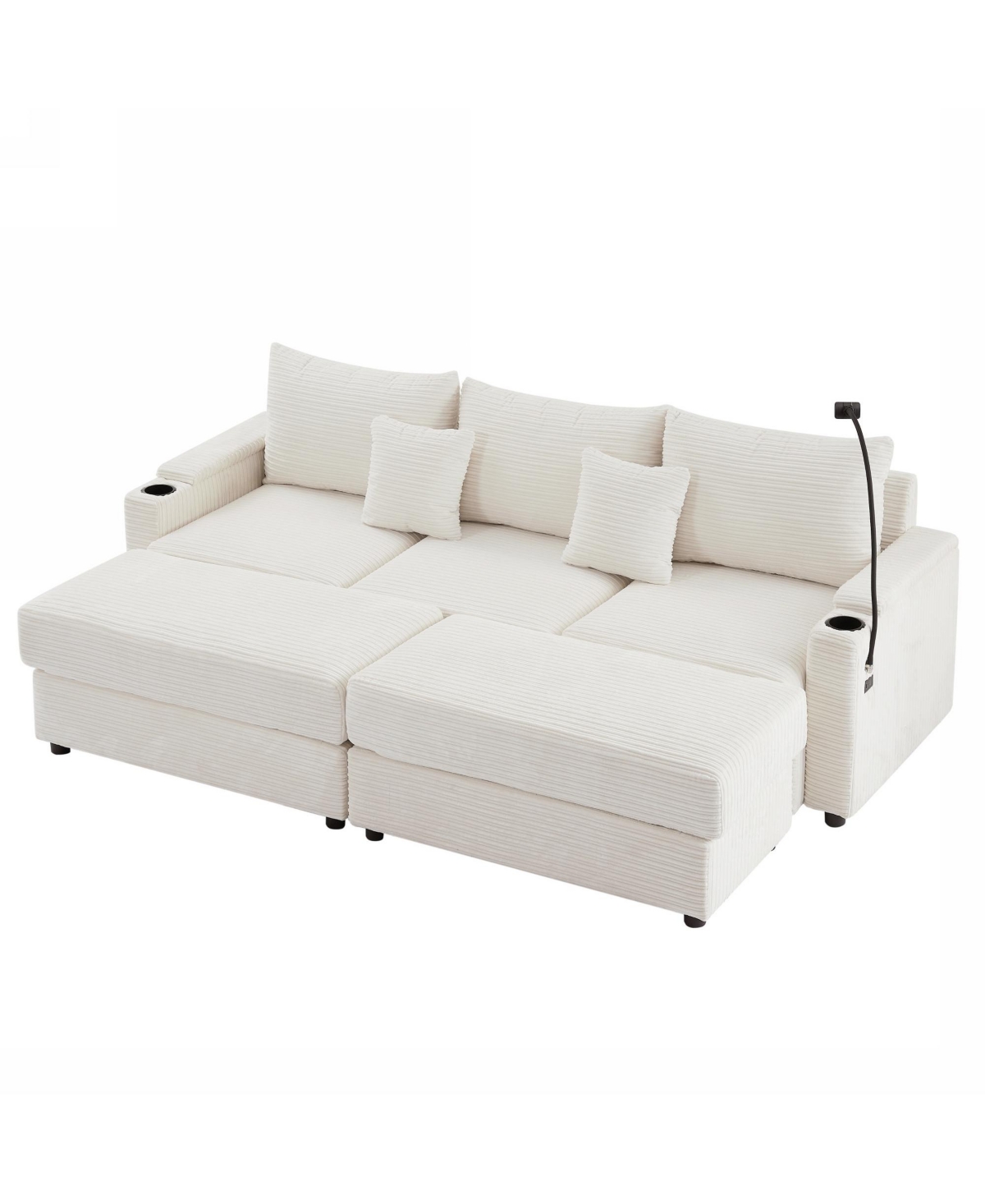 Streamdale Furniture Modern 3-Seater Sofa w/ Storage, Ottomans, Usb & Cup Holders – Beige