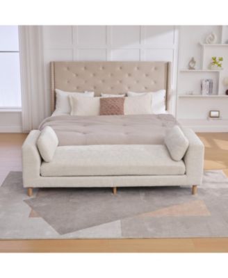 End of Bed Bench with Armrests & Bolsters - Beige
