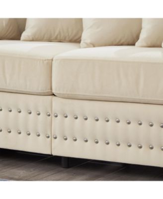 Modern Velvet Loveseat with Silver Nails - Apricot