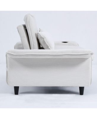  Beige Striped Sofa Bed - Adjustable Arms & Back - 65.74-inch