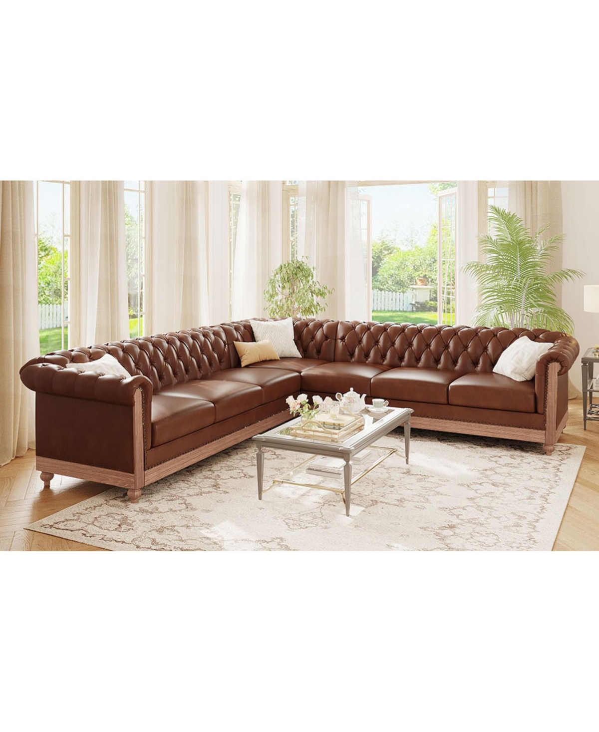 Streamdale Furniture Comfy Large Sectional Sofa with Wooden Legs, Retro Style for Living Room