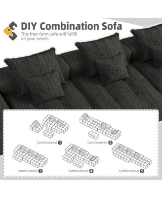 Modern Oversized Chenille Sectional Sofa with 6 Pillows, Black