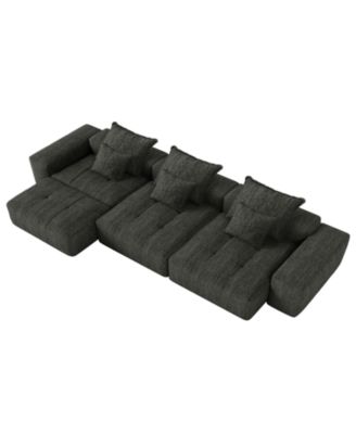 Modern Oversized Chenille Sectional Sofa with 6 Pillows, Black
