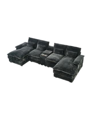 120" U-Shaped Sofa w/ Console Table, USB Ports & Pillows