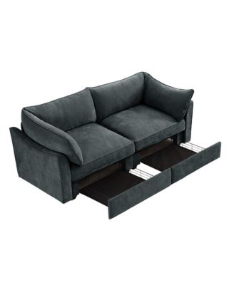 2-Seater Sofa w/ Pull-Out Storage, Crescent Arms, Chenille Gray