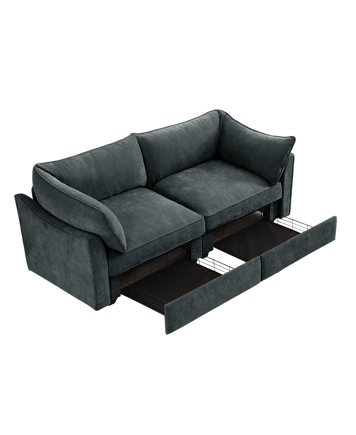 Streamdale Furniture 2-Seater Sofa w/ Pull-Out Storage, Crescent Arms, Chenille Gray