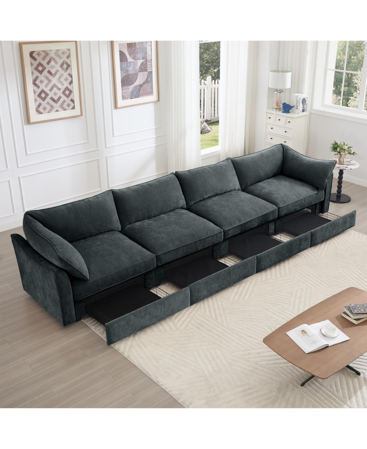 Streamdale Furniture Super Large Wide Deep 4-Seater Sofa w/ Storage - Chenille Gary