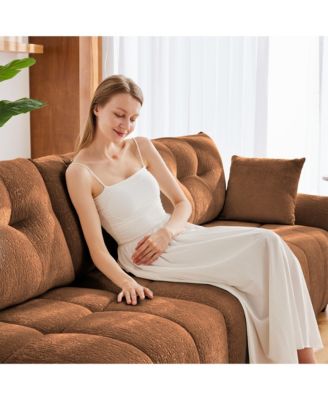 Streamdale Burnt Orange 3-Seater Chenille Sofa Set with Ottomans & Pillows