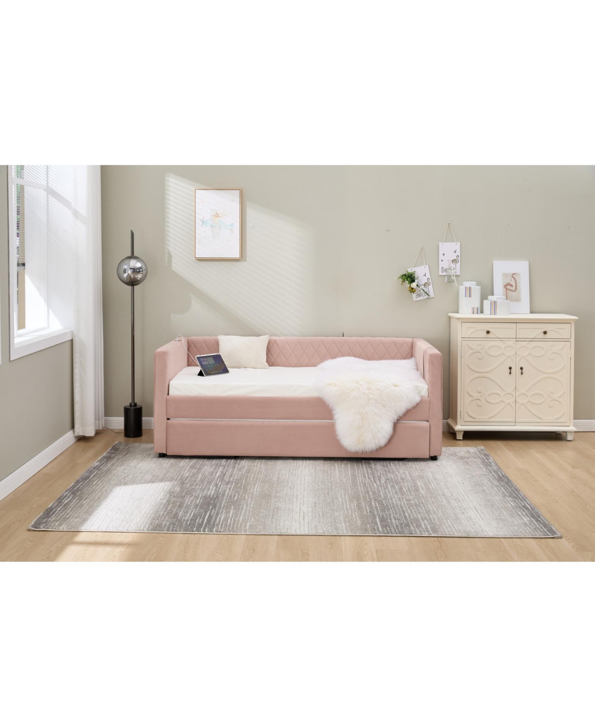Streamdale Furniture Pink Velvet Daybed - Modern Diamond Design