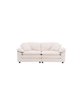 Corduroy 2-Seat Sofa with Pillows & Ottomans - White