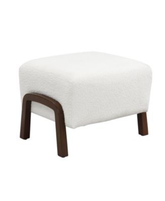 Upholstered Ottoman, Wooden Legs, Boucle