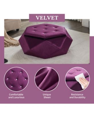  Velvet Diamond Tufted Storage Ottoman - Footrest/Seating
