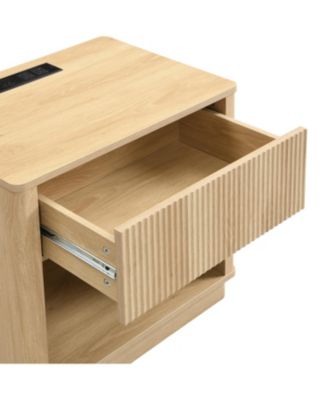 Streamdale Charging Nightstand Set of 2, USB Bedside Tables with Drawer, Natural