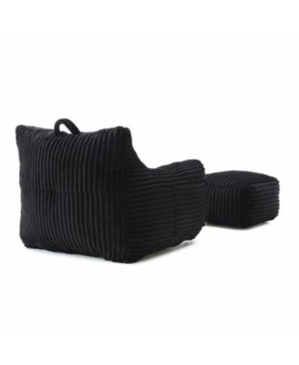 Giant Plush Bean Bag Chair w/ Footstool - Comfy Black Lounge Sofa