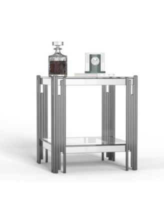 Modern Tempered Glass Top End table with Silver Stainless Steel Frame