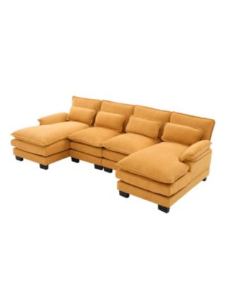 U Shaped Cloud Couch, 110" Chenille Sectional Sofa with Double Chaise
