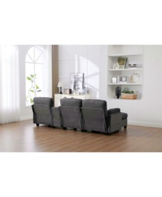 L-Shape Corduroy Sofa- 4-Seater, USB, Storage, Console & Ottoman
