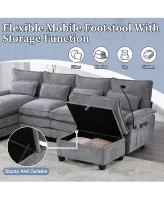 106" U-Shape Sectional Sofa Cloud Couch, Chenille, Ottoman & Pillows