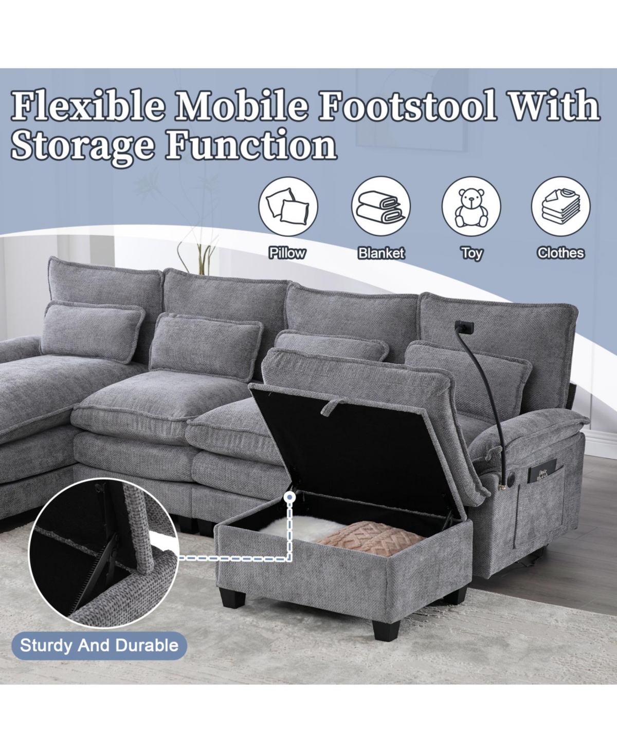 Streamdale Furniture 106" U-Shape Sectional Sofa Cloud Couch, Chenille