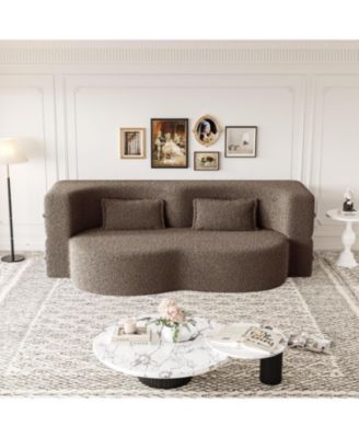 Teddy Fabric Foam Sleeper Sofa Bed with 2 Pillows - Brown