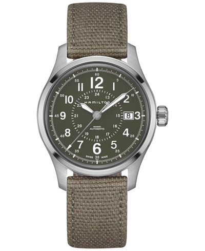 Hamilton Men's Swiss Automatic Khaki Field Green Canvas Strap Watch 40mm H70595963