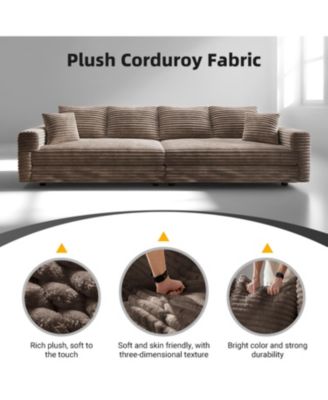 Plush Corduroy 4-Seat Sofa, Modern Comfy Cloud Couch, Deep Seat, Camel