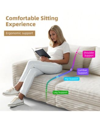 Plush Corduroy 4-Seat Sofa with Ottoman - Beige