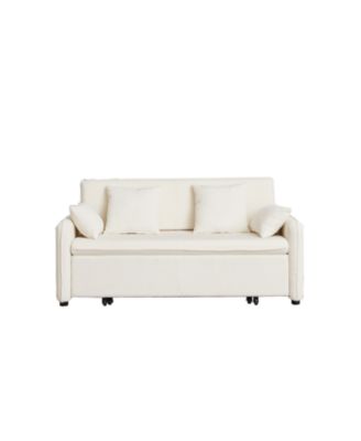 66" Sleeper Sofa Bed 3-in-1 Pullout, Corduroy, Beige