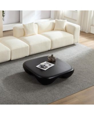 Modern Coffee Table Faux Travertine Textured for Livingroom/Office,black