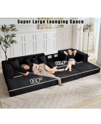 Streamdale Oversize Cloud Sectional Sofa Bed, L-Shape, 8 Pillows, Corduroy, Black (Right Facing)
