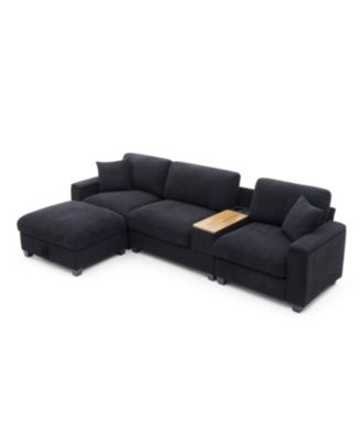 Streamdale Oversized L-Shaped Sectional Sofa with Drop Down Table & Storage Ottoman