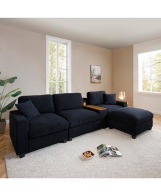 Streamdale Oversized L-Shaped Sectional Sofa with Drop Down Table & Storage Ottoman