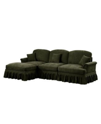 Mid Century Modular Sectional Sofa, Chenille, Ottoman, Green